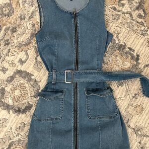 Denim Zip-Up Dress with Belt